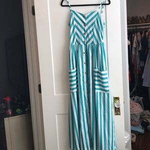 Adorable green striped button down maxi!